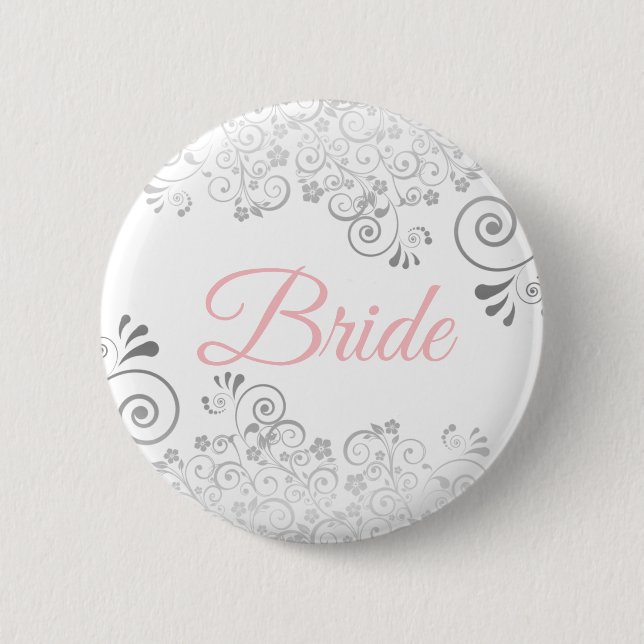 Wedding Bride Button Pink & Grey (Front)