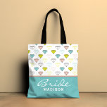 Wedding Bride Diamond Chic Modern Personalised Tote Bag<br><div class="desc">This modern design features a pattern of diamonds with the text "Bride (your name)" in elegant typography. Perfect for weddings and engagement parties. #wedding #engagement #bride #bridetobe #weddinginspiration #weddinginspo #totes #totebags #bags #accessories #weddingaccessories #fashion #fashionable</div>