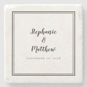 Wedding Bride & Groom Black & White Simple Elegant Stone Coaster