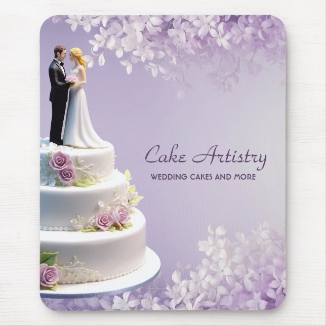 Wedding Bride & Groom Cake Bakery Business Mouse Pad (Front)