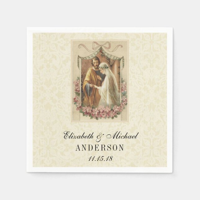 Wedding Bride Groom Catholic Marriage Mary Joseph  Napkin (Front)
