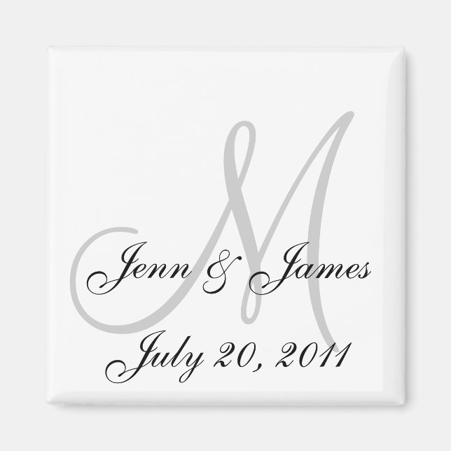 Wedding Bride Groom Date Monogram Black White Magnet (Front)