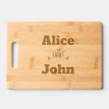 Wedding Bride & Groom Etched Wooden Cutting Board