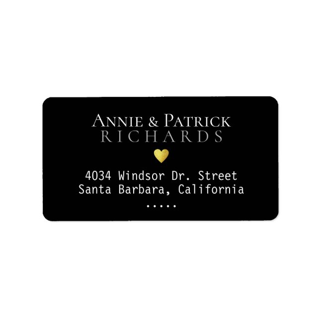wedding bride groom family name love black address label (Front)
