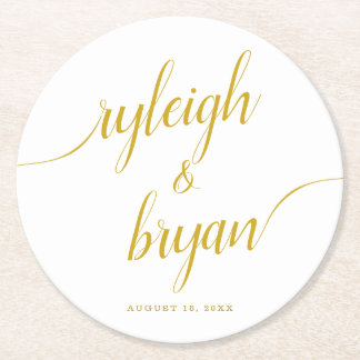 Wedding Bride & Groom Handwritten Calligraphy Round Paper Coaster