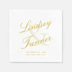 Wedding Bride & Groom in Elegant Gold Script Napkin