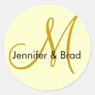 Wedding Bride Groom Ivory Gold Monogram Sticker