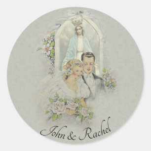 Wedding Bride Groom Mary Roses Religious Classic Round Sticker