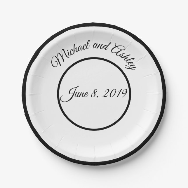 Wedding Bride & Groom Name & Date Paper Plates (Front)