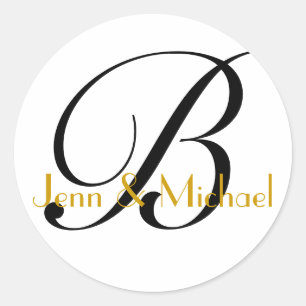 Wedding Bride Groom Names Monogram B Sticker Gold