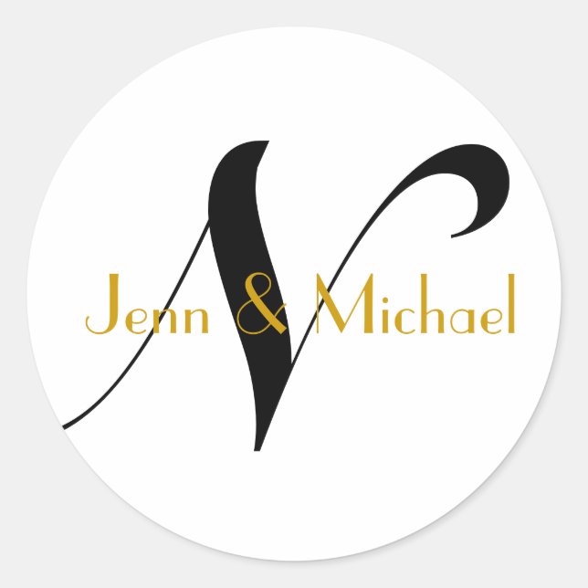 Wedding Bride Groom Names Monogram N Sticker Gold (Front)