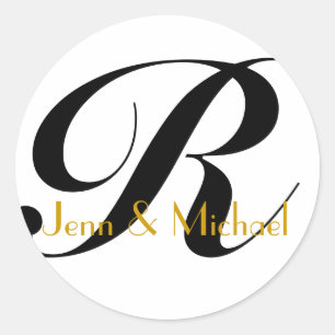 Wedding Bride Groom Names Monogram R Sticker Gold