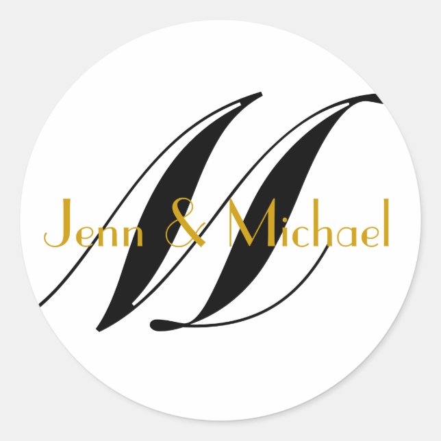 Wedding Bride Groom Names Monogram Sticker Gold (Front)