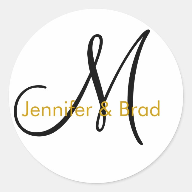 Wedding Bride Groom Names Monogram Sticker Gold (Front)
