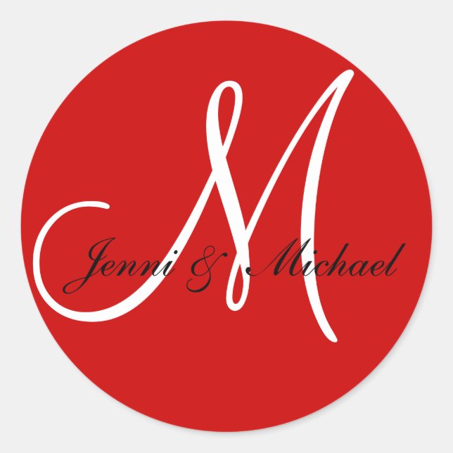 Wedding Bride Groom Names Monogram Sticker Red (Front)