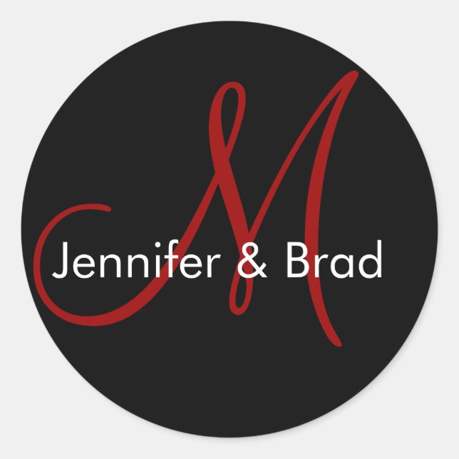 Wedding Bride Groom Names Monogram Sticker Red (Front)