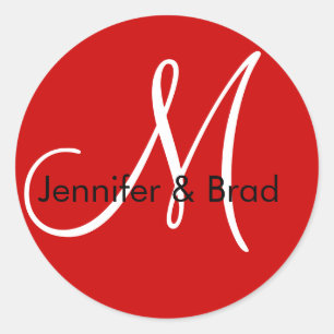 Wedding Bride Groom Names Monogram Sticker Red