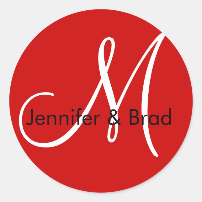 Wedding Bride Groom Names Red Monogram Sticker (Front)
