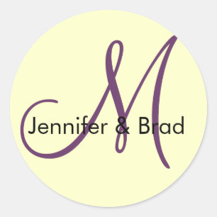 Wedding Bride Groom Plum Cream Monogram Sticker