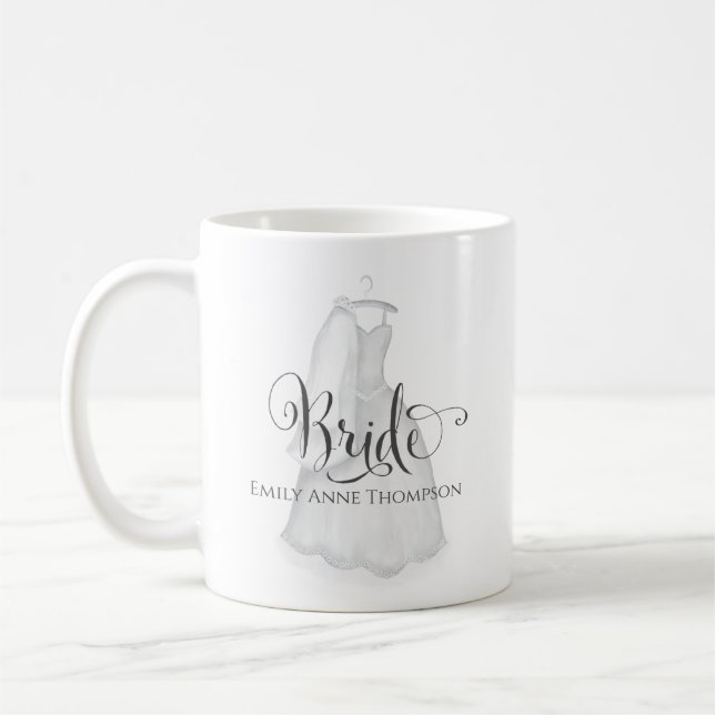 Wedding Bride Vintage Dress Personalised Custom Coffee Mug (Left)