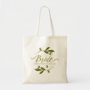 Wedding Bride White Beautiful Peony Personalised Tote Bag