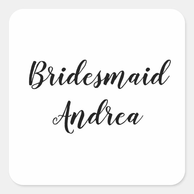 Wedding Bridesmaid 2023 Simple Custom Name Modern Square Sticker (Front)