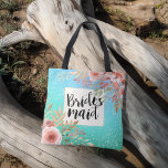 Wedding Bridesmaid Chic Pink Floral Teal Gold Dots Tote Bag<br><div class="desc">Bridesmaid Wedding Tote Bag Templates - Elegant Lettering Script and Vintage Watercolor Pink Flowers on Turquoise Teal Blue Green and Faux Gold Foil Confetti Polka Dots Background. 
A Perfect Design for your Big Day. All text style,  colours,  sizes can be modified to fit your needs!</div>