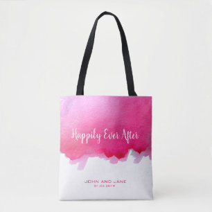 Wedding bridesmaid gift happily ever after pink tote bag