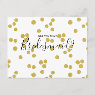 Wedding Bridesmaid   Gold Confetti Script Postcard