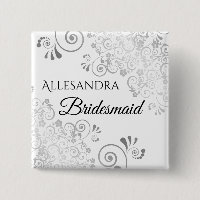 Wedding Bridesmaid Name Tag Fancy Silver Filigree