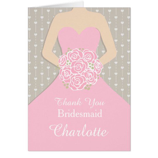 Wedding bridesmaid pink dress thank you card