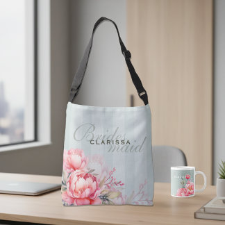 Wedding Bridesmaid | Pink Peony & Sage Green Crossbody Bag