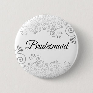 Wedding Bridesmaid Silver Ornate Curly Filigree 6 Cm Round Badge