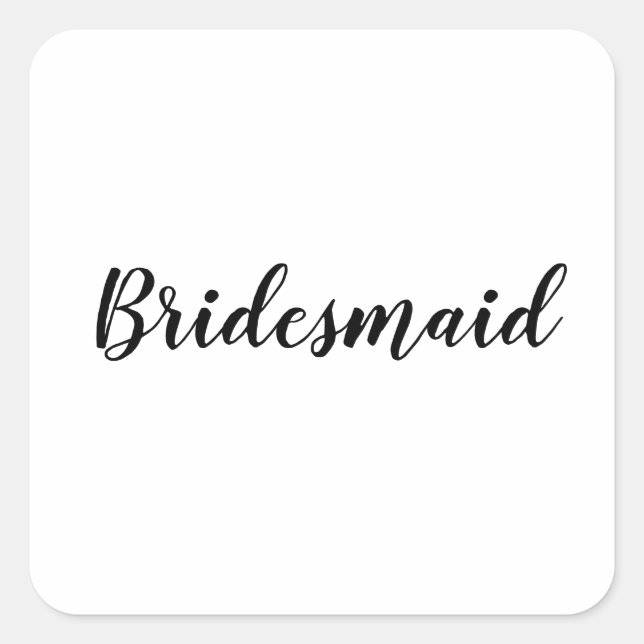 Wedding Bridesmaid Simple Modern Black White Square Sticker (Front)