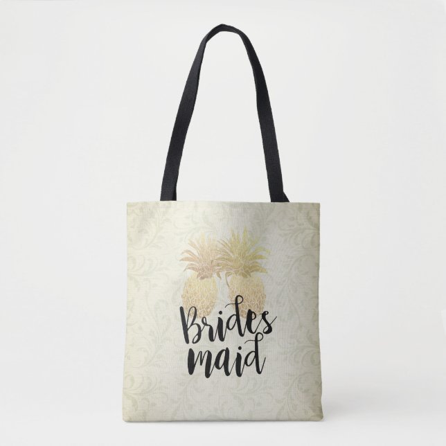 Wedding Bridesmaid Vintage Gold Pineapple Couple Tote Bag (Front)