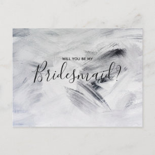 Wedding Bridesmaid   White artwork paintstrokes Invitation Postcard