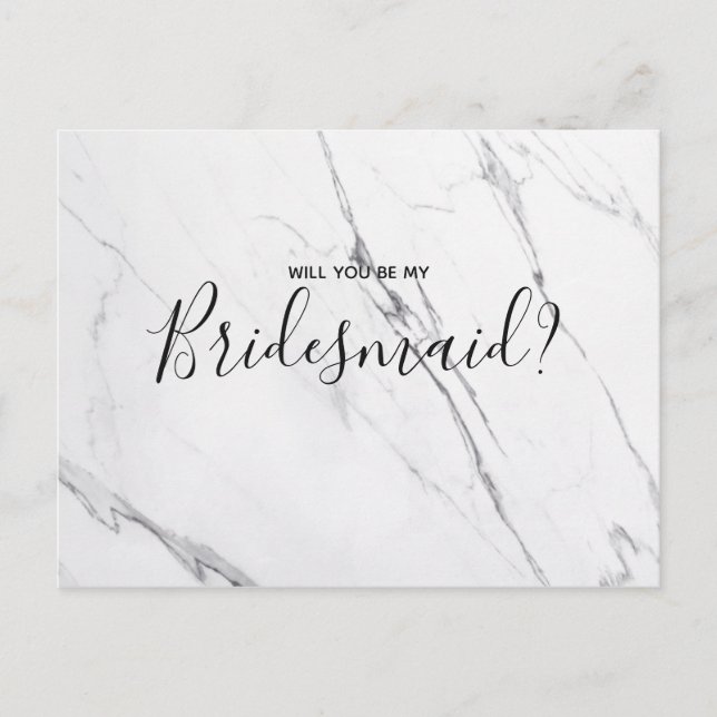 Wedding Bridesmaid | White Marble Script Postcard (Front)