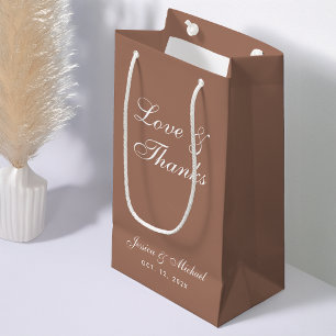 Wedding Brown Love and Thanks Simple Calligraphy Small Gift Bag