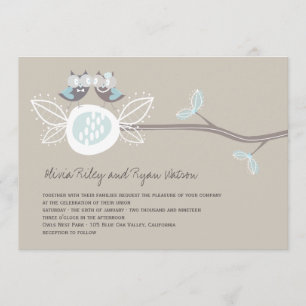 Wedding Brown Owls On Branch Whimsical Invitation