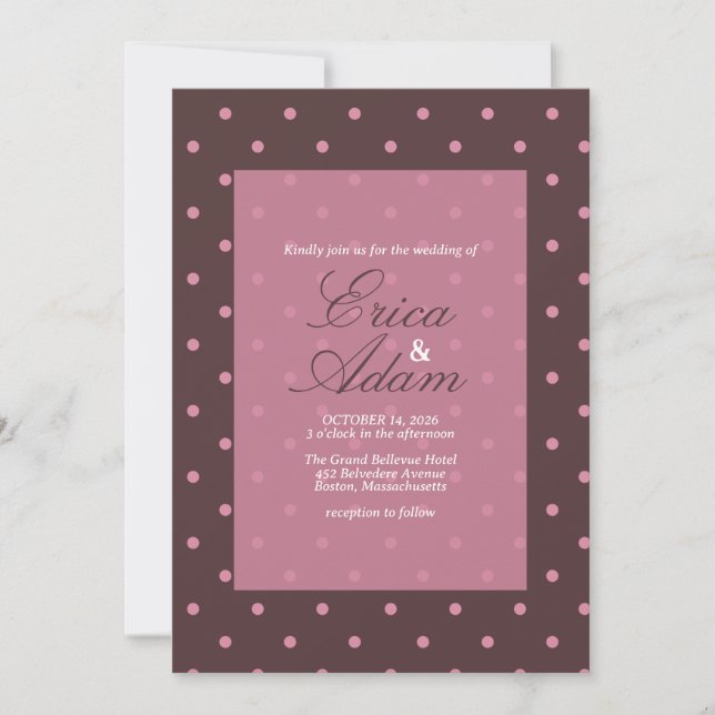 Wedding Brown & Pink Polkadots Pattern Boho Polka Invitation (Front)