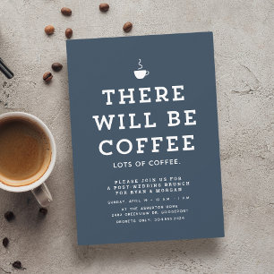 Wedding brunch fun simple navy blue coffee invitation