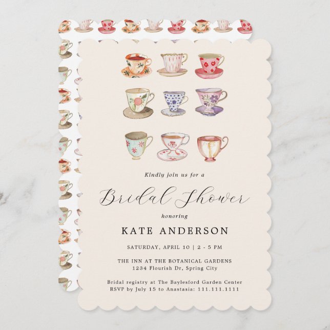 Wedding Brunch Tea Party Bridal Shower Invitation (Front/Back)