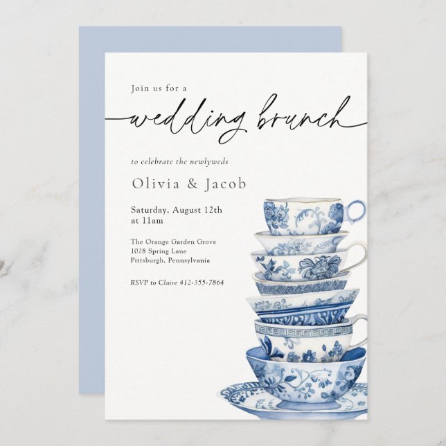 Wedding Brunch Tea Party Chinoiserie Bridal Shower Invitation (Front/Back)