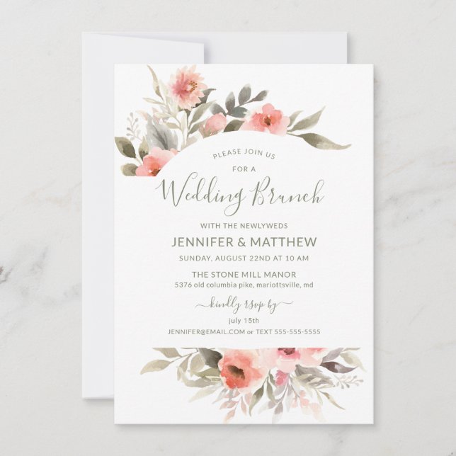 Wedding Brunch Watercolor Blush Rose Wreath Invitation (Front)