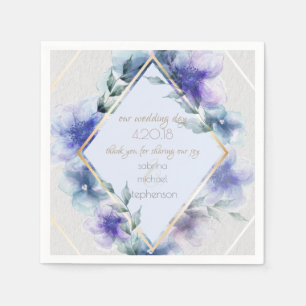 Wedding Buffet Watercolor Violet Blue Flowers Napkin