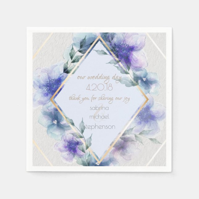 Wedding Buffet | Watercolor Violet Blue Flowers Napkin (Front)
