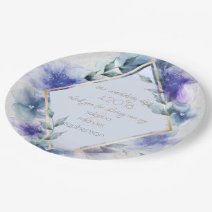 Wedding Buffet   Watercolor Violet Blue Flowers Paper Plate