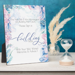 Wedding   Building Block BLue Pink Peonies Plaque