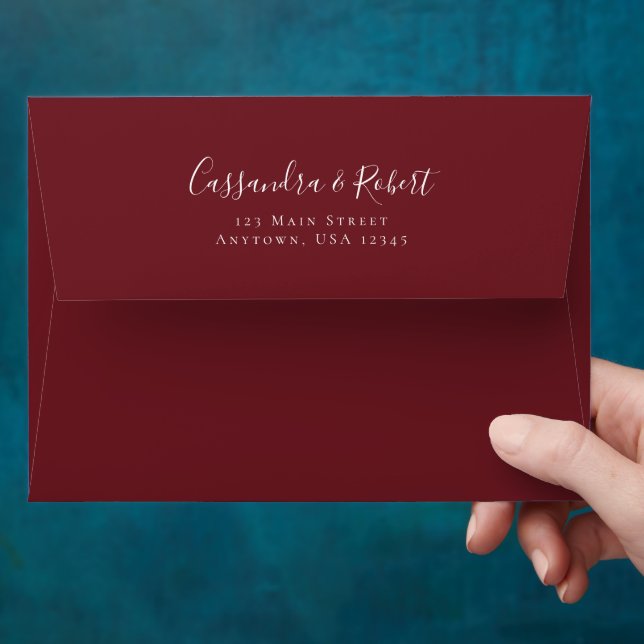 Wedding Burgundy A7 5x7 Return Address Envelope (Hand)