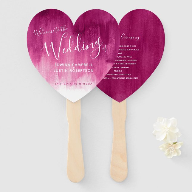 Wedding burgundy abstract modern art program fans (Front and Back)